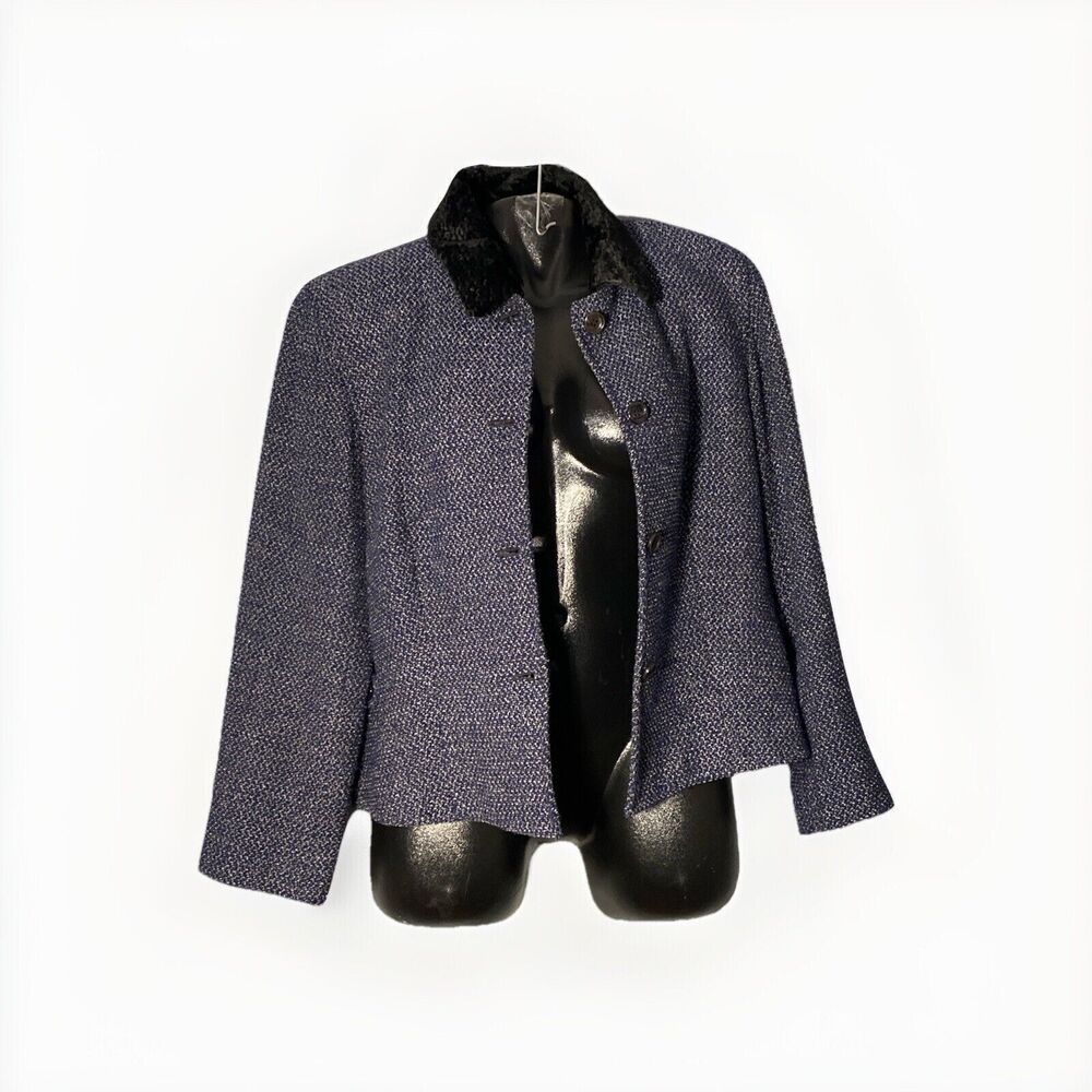 Gianni Sport Women's Jacket‎ Size Large Vintage Faux Fur Collar Blue